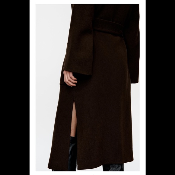 NWT ZARA BELTED WOOL COAT SZ XS WRAP COAT BROWN - Picture 5 of 9